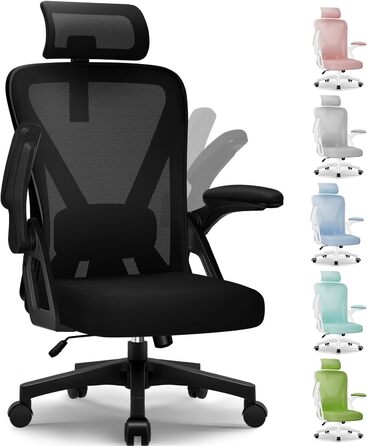 Офісне крісло, ергономічне офісне крісло з регульованим підголівником, підлокітниками та поперековою опорою, обертове робоче крісло з функцією гойдання до 135, крісло керівника, зручне для спини, вантажопідйомність 150 кг, чорний колір, модель I