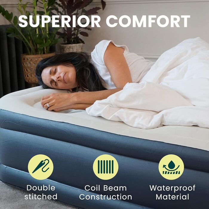 З вбудованим електричним насосом - Самонадувальний надувний матрац з сумкою для зберігання - Водонепроникний та міцний кемпінговий надувний матрац для використання в приміщенні та на вулиці, односпальне ліжко, чорний