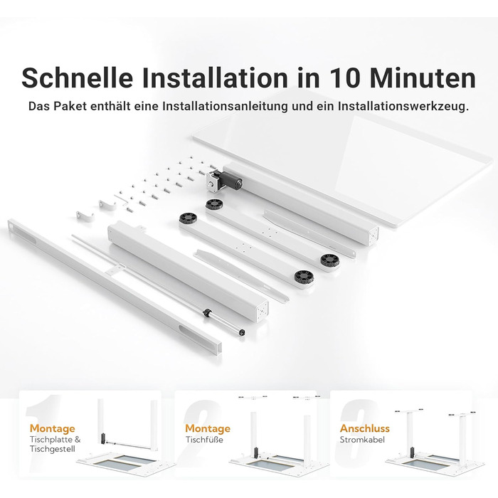 Стіл Claiks з регульованою висотою та скляною стільницею 120 x 60 см, електрично регульований, меблі для домашнього офісу, комп&39ютерний стіл, сучасний обідній стіл, стабільність та дизайн 120 x 60 см, супер білий