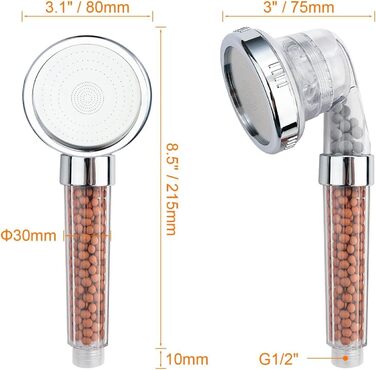 Душова лійка з фільтром Економна ручна душова лійка високого тиску з 3 режимами струменя, 3-шаровою фільтрацією від хлору, бактерій та вапняного нальоту, функцією анти-накип, хром Для жорсткої води, M22025 Срібло