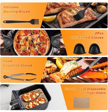 Аксесуари для силіконових форм для фритюрниці Auauraintt 1, багаторазові, для висувного ящика Ninja Foodi Flex 10,4 л AF500EU, силіконовий килимок для фритюрниці гриль рукавички затискачі масляна щітка масло скребок 100 аркушів масляного паперу