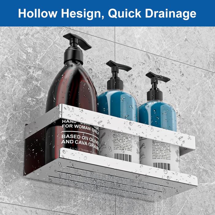 Полиця для душу без свердління, 2 шт., нержавіюча сталь SUS304, органайзер для ванної кімнати, тримач для шампуню та гелю для душу (сріблястий, 2 шт.)