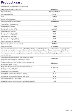 Сушильна машина з тепловим насосом Bauknecht T Sense M11 83 N до 8 кг технологія ActiveCare та Фільтр EasyClean, біла