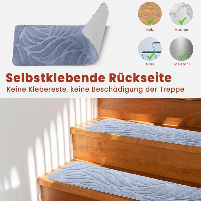 Килимки для сходів, самоклеючі килимки для сходів у приміщенні, 15 шт. , протиковзкі, ріжучі, багаторазові, захищають домашніх тварин, людей похилого віку та дітей (сірі, 55x19 см) 55 см x 19 см сірий