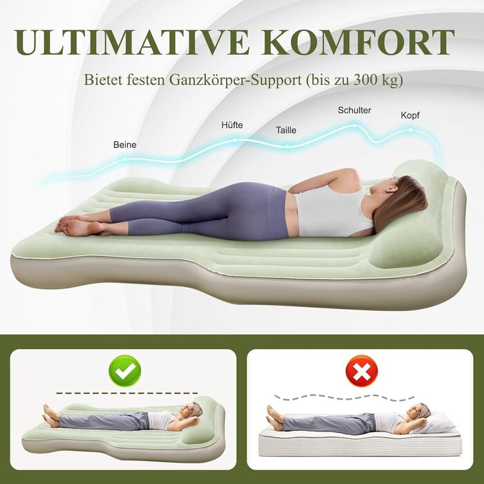 Надувний матрац KMZ для позашляховиків із вбудованим повітряним насосом, товстіший флок, самонадувальний, портативний надувний матрац для позашляховиків, мінівенів, кемпінгу, використання на свіжому повітрі, швидке надування та здування