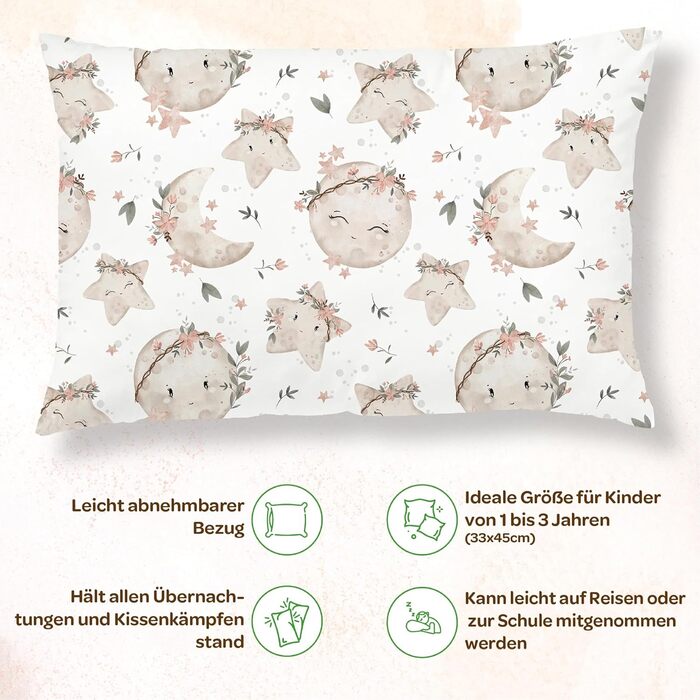 Дитяча подушка SUPERBE BEBE з бавовняною наволочкою - Подушка для дітей від 1 до 3 років розміром 33x45см - М'яка подушка Гіпоалер