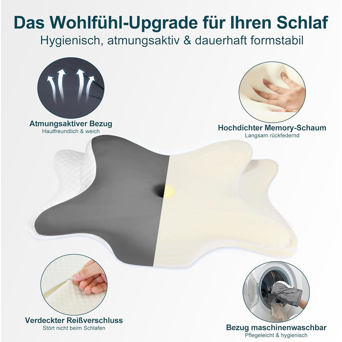 Ортопедична подушка для шиї з піни з ефектом пам&39яті та подушка для підтримки шийного відділу хребта ергономічна подушка-метелик для сну на боці та на спині від болю в шиї, регульована по висоті та яку можна прати