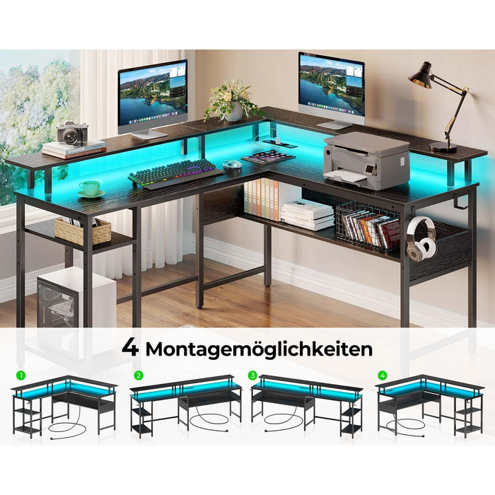 Г-подібний ігровий стіл Rolanstar, 137 x 108 см, метал / дерево, чорний