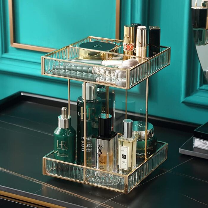 Обертовий косметичний органайзер на 360, органайзер для макіяжу великої місткості, скляні органайзери для догляду за шкірою, для туалетного столика, спальні, ванної кімнати, прозорий
