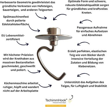 Аксесуари для гачка для тіста з нержавіючої сталі TschimmHook для мішалки KitchenAid