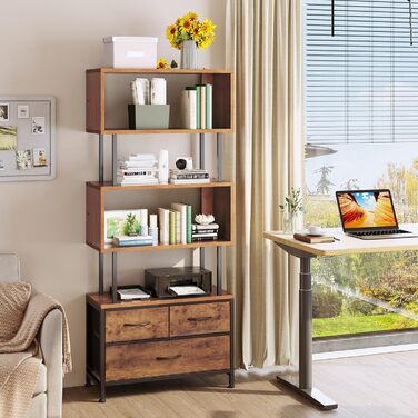 Ярусна книжкова полиця Coleshome, окремостояча полиця з 3 тканинними шухлядами, вузька полиця, підходить для спальні, офісу, вітальні, 60 x 24 x 155 см, вінтажні кольори, 5-