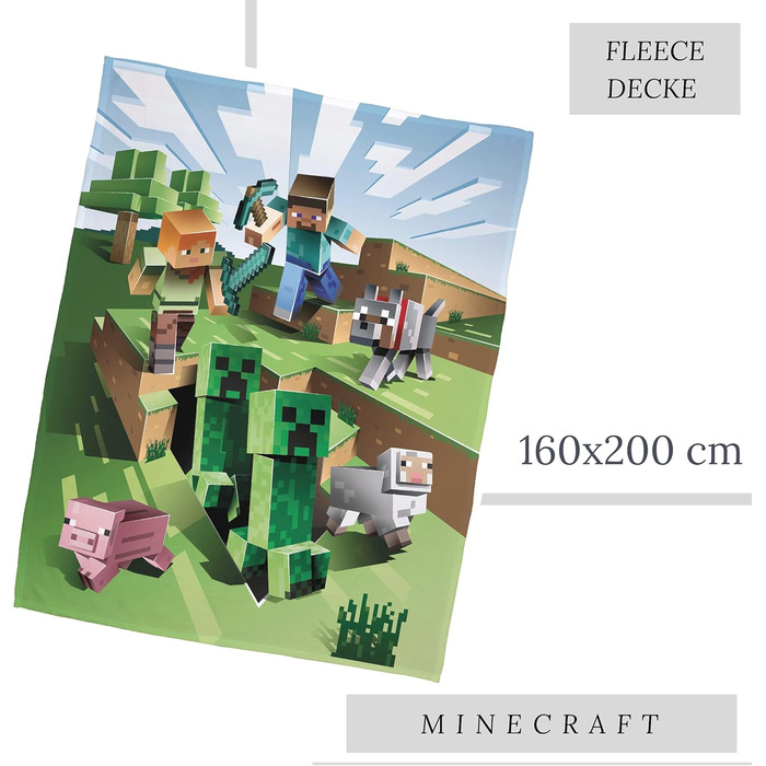 Флісова ковдра Character World Minecraft 160x200 см - Коралова флісова ковдра Фігурки Minecraft Фан-товари для дітей, підлітків та дорослих - Покривало