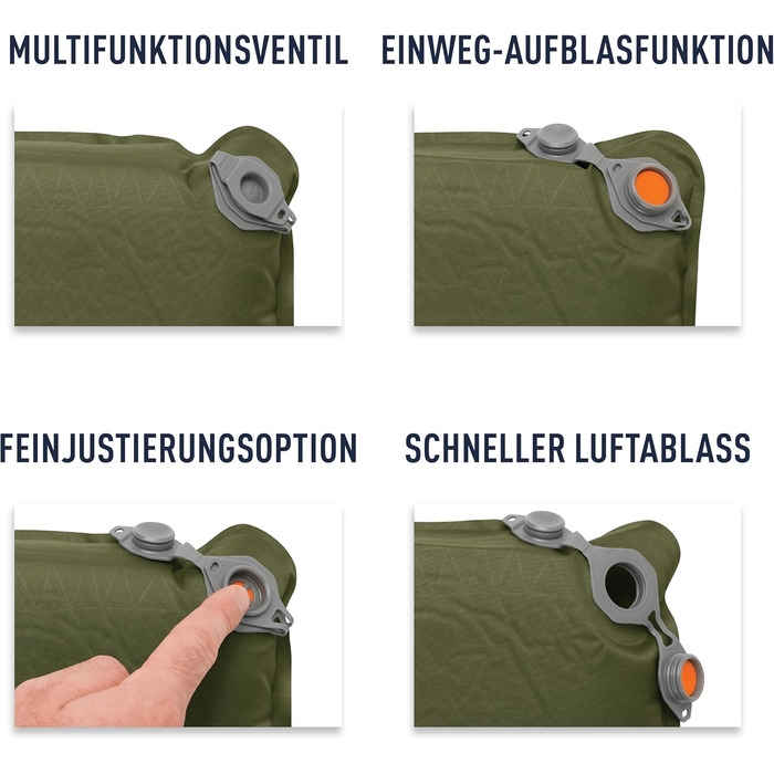 Самонадувальний килимок для сну Camp Plus, великий - Товстий та теплий килимок для сну - Ремкомплект та система блокування подушки - 4 сезони - Кемпінг - 198 x 64 см - Зелений - 1185 г, велика мумія