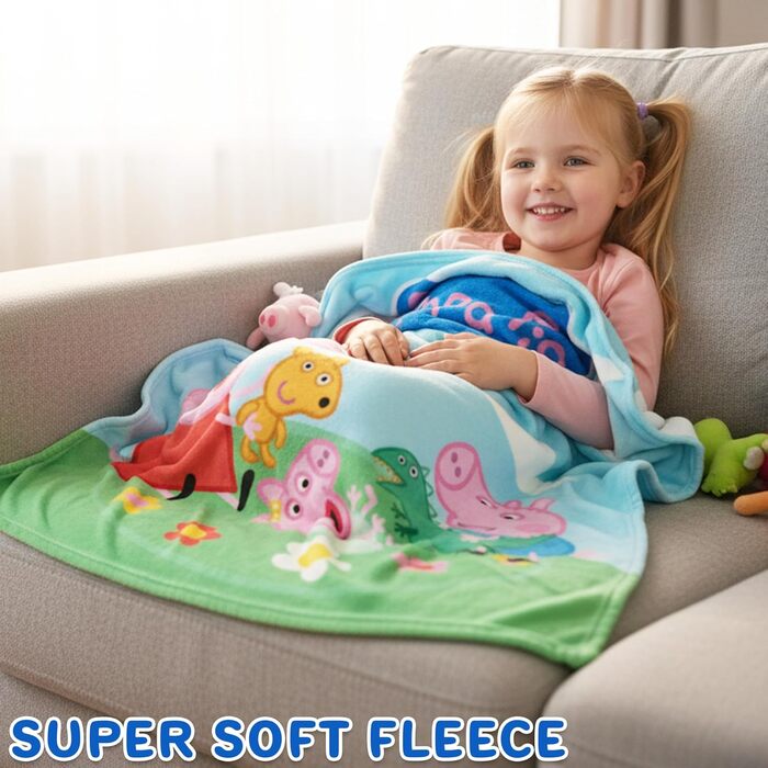 Дитяча ковдра Get Trend Peppa Pig 130x150 см, пухнаста флісова ковдра з мотивом, м&39яка ковдра для дивана та ліжка, подарунок для дівчаток та хлопчиків (різнокольоровий колір Peppa Pig)