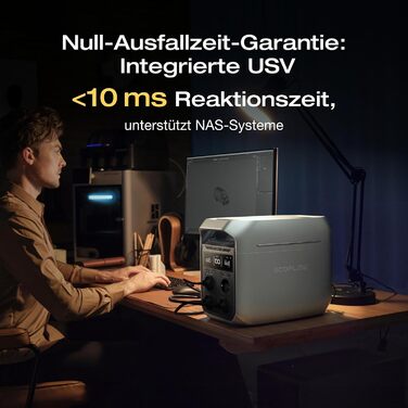 Портативна електростанція EF ECOFLOW DELTA 3 Plus, акумулятор LiFePO4 ємністю 1024 Втгод, повністю заряджається за 56 хвилин, сонячний генератор потужністю 1800 Вт (пікова потужність 3600 Вт) для аварійного живлення, для кемпінгу