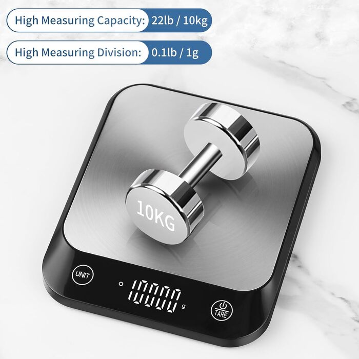 Кухонні ваги Vitafit 10KG цифрові зі світлодіодним дисплеєм та функцією тари, Центр ваги з 2001 року, Цифрові ваги з вимірюванням