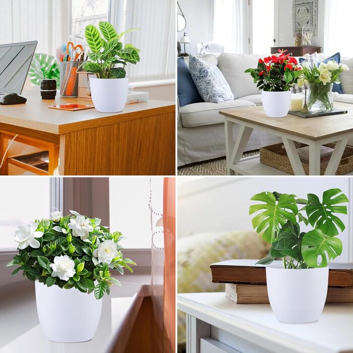 Самополивний квітковий горщик з індикатором води, білий, набір з 5 шт. , 15 см, самополивний горщик, резервуар для води, кашпо, кашпо для використання в приміщенні та на вулиці, самополивний горщик