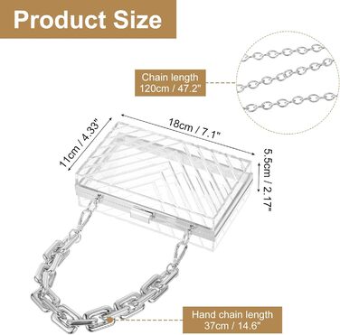 Прозора сумка-клатч QUARKZMAN для жінок, акрилова гаманцівка у формі V з відстібною металевою ланцюжком для подорожей та офісу, прозора/срібляста