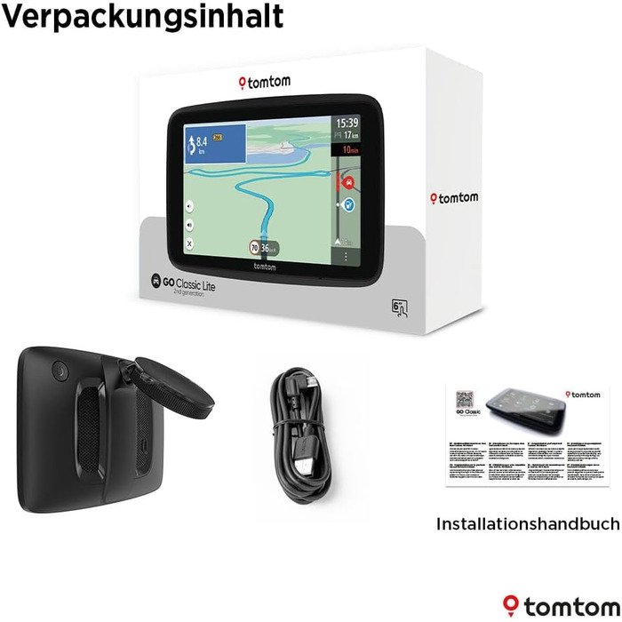 Навігаційний пристрій TomTom Car Sat Nav GO Classic Lite (6 дюймів, TomTom Traffic, оновлення карт Європи, оновлення через Wi-Fi, інтегроване, двостороннє кріплення) 6-дюймовий Lite