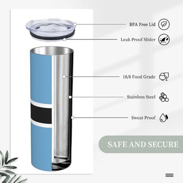 Кухоль з прямою трубочкою, дизайн прапор Ботсвани, друкований, дорожній кухоль, підходить для кемпінгу, офісу та дому, 590 мл