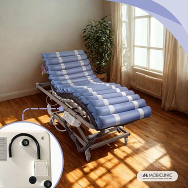 Протипролежневий надувний матрац, 200x105x12,8 см, Mobi 3 Plus, матрац зі змінним тиском та компресором, низький рівень шуму, ширина 105 см, 17 повітряних камер, для пролежнів I, II та III ступеня, синій 200x105 x 12,8 см