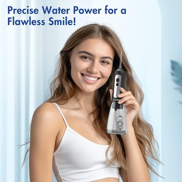 Портативний іригатор для ротової порожнини, USB-перезаряджуваний, з 5 рівнями тиску, 6 насадками, резервуаром на 300 мл, водонепроникний та бездротовий, для домашнього використання та подорожей