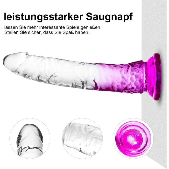 Градієнтний прозорий фіолетовий комбінований фалоімітатор на присосці 3 розміри (малий, середній, великий), без яєць, гра без використання рук, анальний та вагінальний секс. Реалістичний пеніс для початківців та досвідчених користувачів.