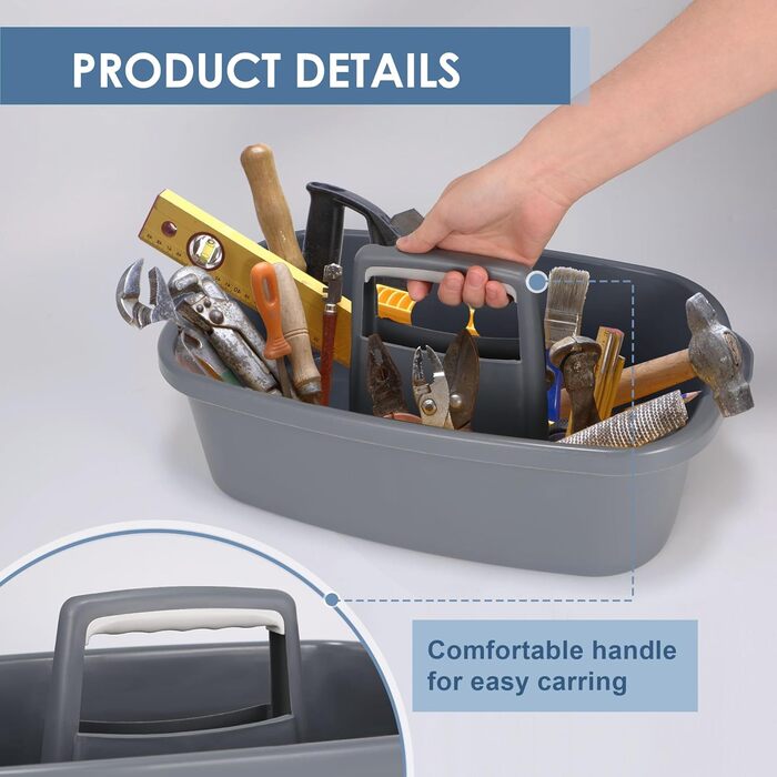 Абелювані органайзери для мийних засобів - кошик для зберігання, багатоцільовий пластиковий кошик з ручкою, кошик для садових інструментів, кошик для прибирання, органайзер для ванної кімнати, коробка для зберігання, сірий, 2 шт.