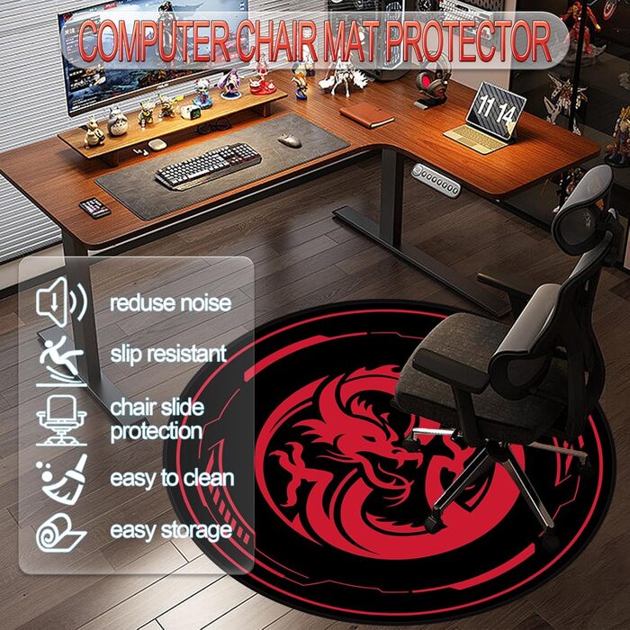 Захисний килимок для ігрових офісних крісел, килимки для крісел для килимів з низьким ворсом та паркетних підлог, круглі килимки для підлоги 120 x 120 см для ігрових кімнат, спалень, віталень та офісів, чорний/червоний