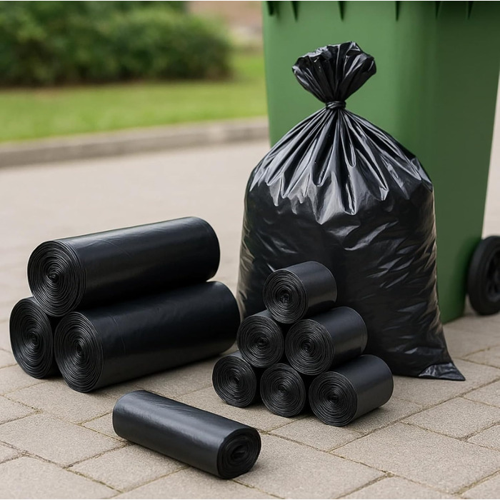 Міцні сміттєві мішки Babylonplast 120 л (80 шт. ) чорного кольору Міцні сміттєві мішки Міцні сміттєві мішки, стійкі до розривів 70110 см Перероблювані та екологічно чисті Мішки для будівельних відходів 70 мкм/Тип 100