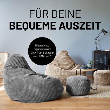 Пуф-мішок Lumaland Corduroy Компактний ігровий пуф об&39ємом 50 літрів з функцією 3-в-1 зручний стілець, практичний бічний столик та стильна підставка для ніг для приміщень Ø 25 x 45 см Сірий 25 x 45 см Сірий