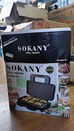 Контактний гриль SOKANY SK-227 1000 Вт, антипригарне покриття, прохолодна сенсорна ручка, автоматичний контроль температури, світлові індикатори, тостер для сендвічів, панінімейкер, електричний гриль
