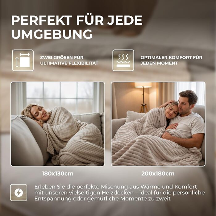 Інфрачервона ковдра BR Bringer з підігрівом - Електрична флісова ковдра з автоматичним вимкненням та захистом від перегріву - 6 налаштувань нагріву, таймер до 10 годин, кабель 2,45 м, можна прати в пральній машині, OEKO-TEX (200x180 см, Nordic Taupe) Nord