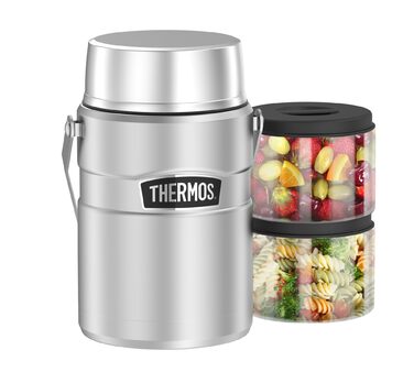 Термос STAINLESS KING для їжі сріблястий 1,2 л нержавіюча сталь, абсолютно герметичний, зберігає їжу гарячою до 12 годин та холодною до 24 годин, з 2 універсальними вкладишами, без BPA. Нержавіюча сталь, 1,2 л