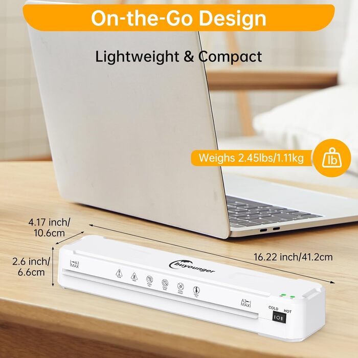 Ламінатор A3, ламінатор з 30 пакетами для ламінування A3/A4/A5/A6, комплект 6 гарячих та холодних ламінаторів з різаком для паперу та закруглювачем кутів для використання вдома, в офісі, школі та ресторані, колір слонової кістки A3