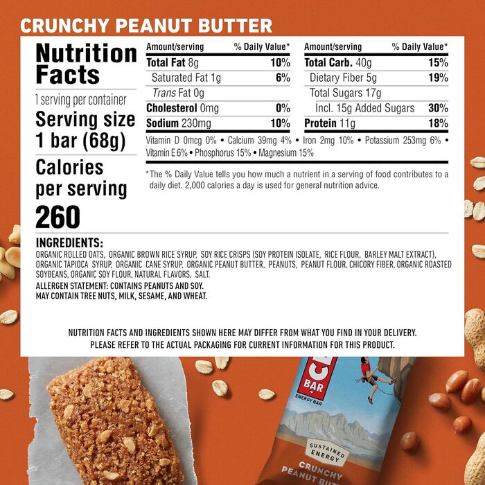 Енергетичні батончики Clif Bar Crunchy Peanut Butter, 12 батончиків / коробка Crunchy Peanut Butter 12 шт. (1 упаковка)