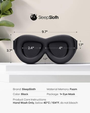 Маска для сну SleepSloth, 3D контурна маска для сну 100 затемнення, маска для сну з регульованим ремінцем, нічна пов'язка для чоло