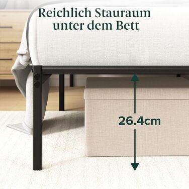 Ліжко Zinus Elias каркас 140x200 см з сучасним узголів&39ям - Металеве ліжко 140x200 з металевою рейковою основою - Платформа заввишки 30 см з простором під нею - Пружинний матрац не потрібен - Чорний 140 x 200 см