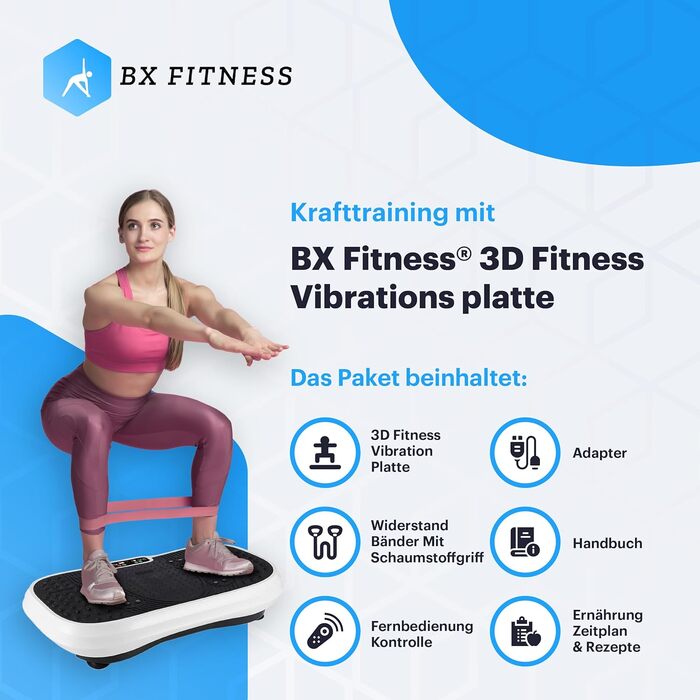 Вібраційна пластина 3D Fitness - Включає стрічки опору - Покращує силу та витривалість - Спортивна вібраційна пластина - Колір Білий - Бренд BX Fitness