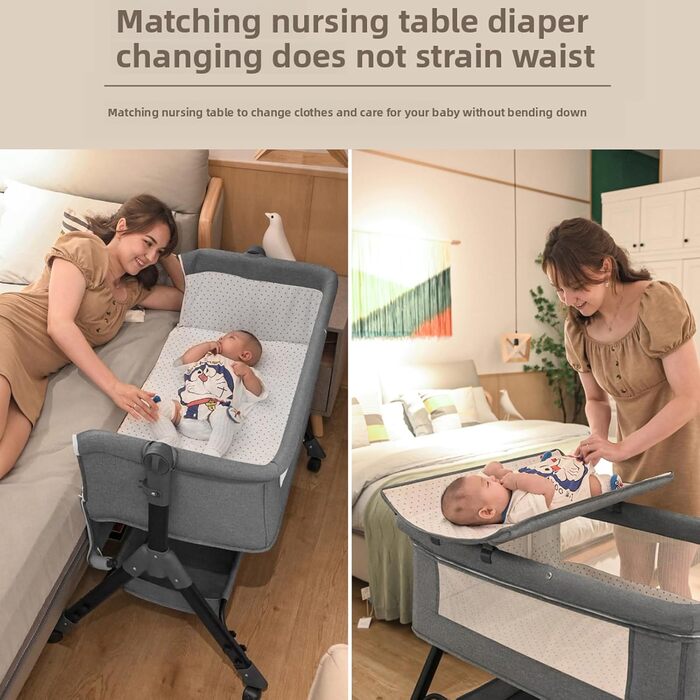 Портативна тумбочка, регульована по висоті, з кошиком для зберігання з москітної сітки, сіро-чорна (хакі)