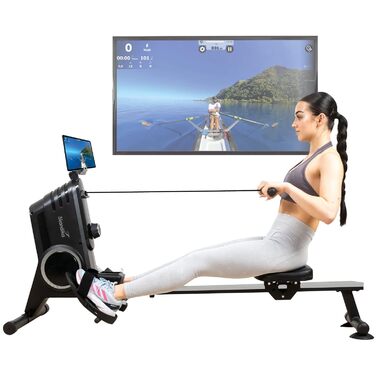 Домашній гребний тренажер Skandika Oxford Pro Гребний тренажер з магнітним опором, 8 рівнями опору, Bluetooth та додатком Kinomap, компактний з функцією підставки, тиха, стабільна алюмінієва рейка