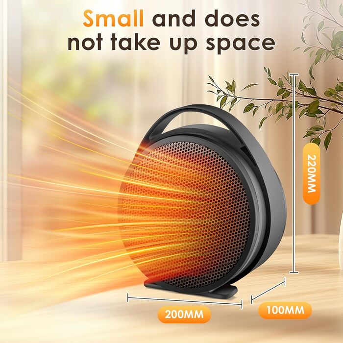 Енергозберігаючий електричний вентилятор-обігрівач, керамічний вентилятор-обігрівач PTC потужністю 1000 Вт, невеликий електричний обігрівач, термостат, захист від перегріву та перекидання, 2 режими, електричний обігрівач для вітальні, спальні, офісу