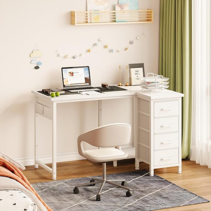 Кутовий письмовий стіл Coleshome, 100x70 см, L-подібний стіл з 4 шухлядами, двосторонній комп&39ютерний стіл для офісу, кабінету, спальні, білий 100 70 см
