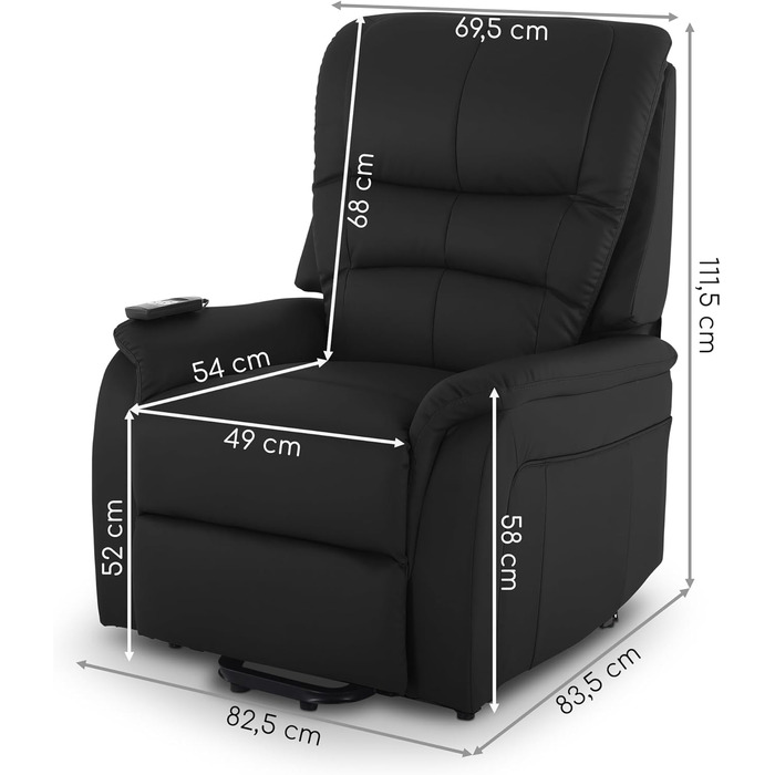 Крісло під телевізор MACOShopde від MACO Mbel Raburg з функцією підйому та відкидання, електрично регульоване з 2 двигунами та дистанційним керуванням, пружинна основа з кишеньковим механізмом, елегантна штучна шкіра Jan Black Чорна штучна шкіра