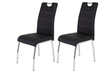 Столи Hela, комплект із 2 обідніх стільців Susi, чорна оббивка зі штучної шкіри, врізна ручка, хромований металевий каркас, 43 x 61 x 98 см, комплект із 2 шт., чорний