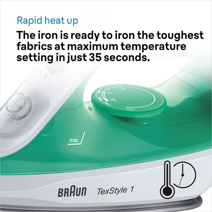 Парова праска Braun TexStyle 1 SI 1040GR - праска з підошвою SuperCeramic, вертикальна подача пари, 2000 Вт, зелена
