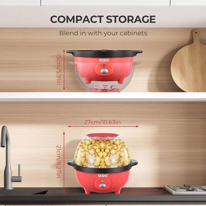 Машина для приготування попкорну YASHE, електрична мішалка для попкорну потужністю 650 Вт, машини для приготування попкорну ємністю 3 л з антипригарним покриттям, здорова та менша кількість олії для вечірок у кіно