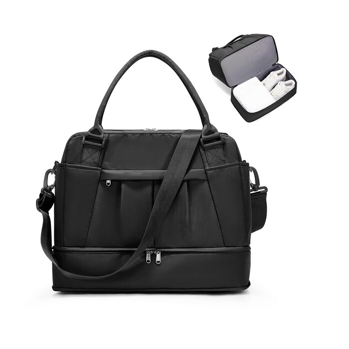 Мала дорожня сумка, 40x20x25 см, Ручна поклажа Ryanair для літаків, Спортивна сумка на вихідні, Жіноча водонепроникна дорожня сумка, Сумка для підгузків, Сумка для клініки, Сумка для пологів, Лікарняна сумка з відділенням для взуття, B-Black B01-black Rya