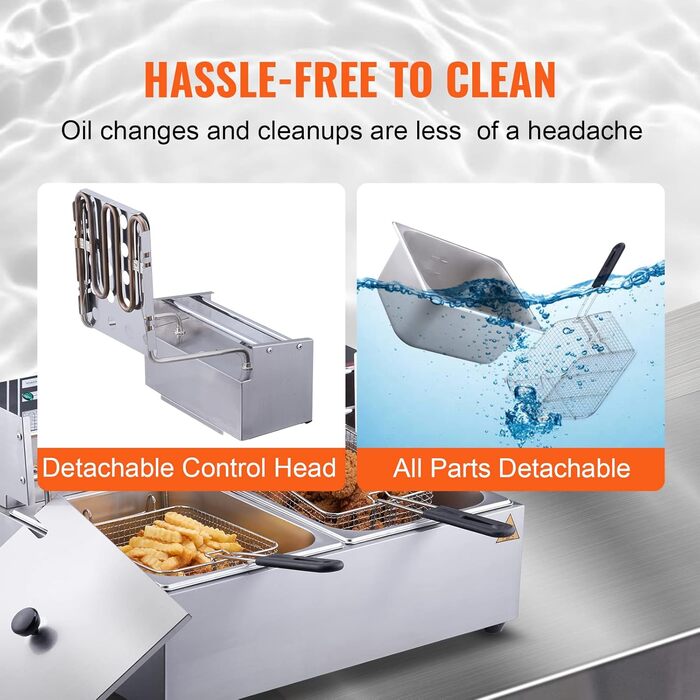 Електрична фритюрниця VEVOR з нержавіючої сталі 24 л, фритюрниця з подвійним баком 1500 Вт 1500 Вт, в т.ч. 2 кошики для смаження, 2 кришки, комерційна фритюрниця для ресторанів, кафе, закусочних
