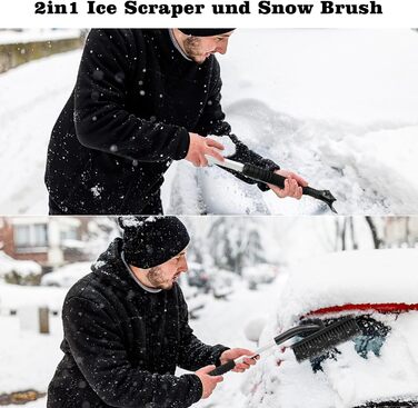 Снігова щітка Скребок для льоду автомобіль, скребок для льоду 2в1 на лобовому склі та висувна снігова щітка, з нековзною ручкою з піни, для лобового скла автомобіля, домашнього вікна (чорний)